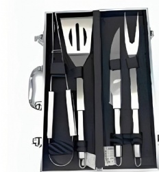 BBQ Tool Set, Aluminum Case, 4-Piece Grilling Accessories