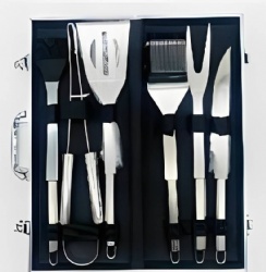 BBQ Grill Utensil Set with Aluminum Case - 6 Piece Stainless Steel Tools