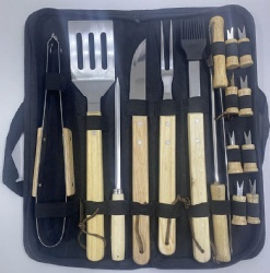16-Piece BBQ Tool Set with 410/420 Stainless Steel Tools & Oak Handles