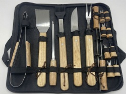 16-Piece BBQ Tool Set with 410/420 Stainless Steel and Oak Handles