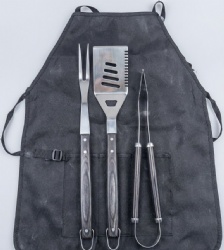 3-Piece BBQ Tool Set with Spatula Fork Tong & Apron