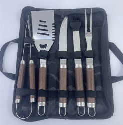 5-Piece BBQ Tool Set with Tong, Spatula, Fork, Knife, Basting Brush