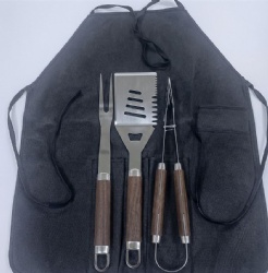 3-Piece BBQ Tool Set with Apron - Stainless Steel Spatula, Fork, Tong