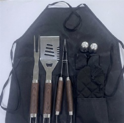 6-Piece BBQ Tool Set with Apron-Stainless Steel Grill Utensils, Tong, Spatula, Fork, Glove, Seasoning Bottles