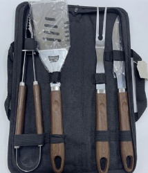 4-Piece BBQ Tool Set Stainless Steel Grill Utensils with Oxford Pouch