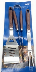 3-Piece BBQ Tool Set - Stainless Steel Grill Spatula, Fork, Tong