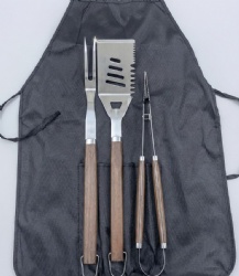 3-Piece BBQ Apron Grill Tool Set Stainless Steel with Tong Spatula Fork
