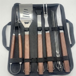9-Piece BBQ Tool Set, Stainless Steel Grilling Utensils with Wooden Handles, Oxford Bag