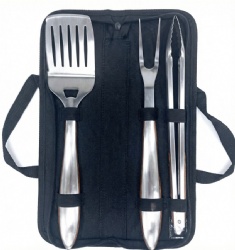3-Piece BBQ Tool Set with Spatula, Fork & Tong – Stainless Steel Grill Utensils in Oxford Bag