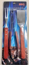 3-Piece BBQ Tool Set - Wooden Handle Grill Utensils