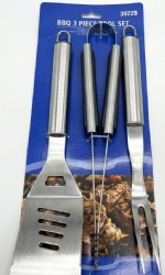 3-Piece BBQ Tool Set, Stainless Steel Grilling Kit with Fork, Spatula, and Tong