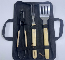 3-Piece BBQ Tool Set with Oak Handles