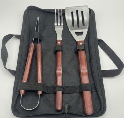 3-piece BBQ Tools Set with Oak Wood Handles
