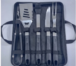 5-Piece BBQ Tool Set - Stainless Steel Grilling Kit with Fork, Spatula, Tong, Knife & Brush