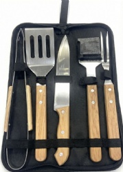 5-Piece BBQ Tool Set with Wooden Handles