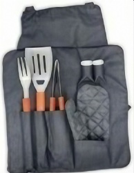 BBQ Apron 6-Piece Grill Set with Wooden Handle Tools