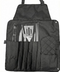 BBQ Apron Grill Set - 12 Piece Stainless Steel Grilling Kit with Apron