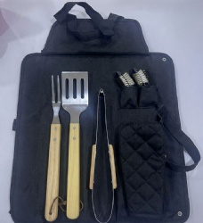 BBQ Apron Set with 6 Tools & Oak Handles