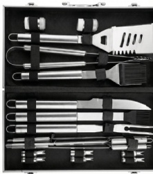 BBQ Grill Tool Set with 18 Pieces - Aluminum Case - Stainless Steel Grilling Accessories