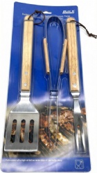 BBQ Tool Set with Oak Handles - 3 Piece Grilling Utensils